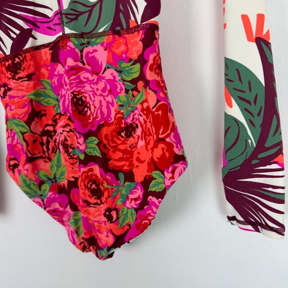 Maaji Floral One Piece Long Sleeve Rashguard Swimsuit Zip Up Reverse Size XS/S - Picture 10 of 13